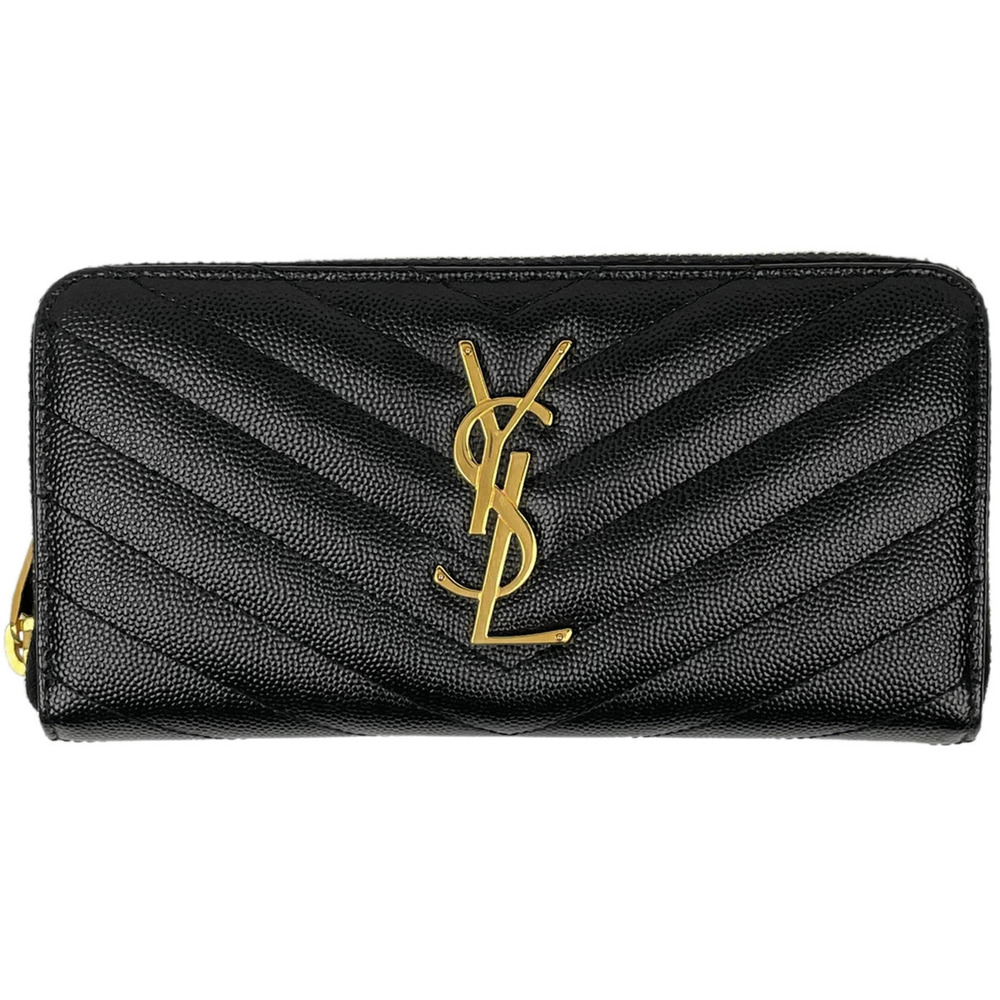 Saint Laurent YSL round zipper long wallet leather black